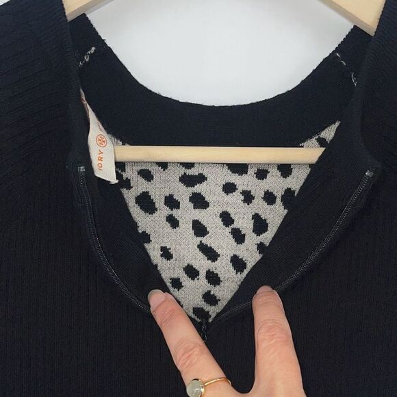 Tory Burch Womens Pony Dot Merino Wool Leopard Gemma Sweater Dress Black Size XS - Picture 8 of 11